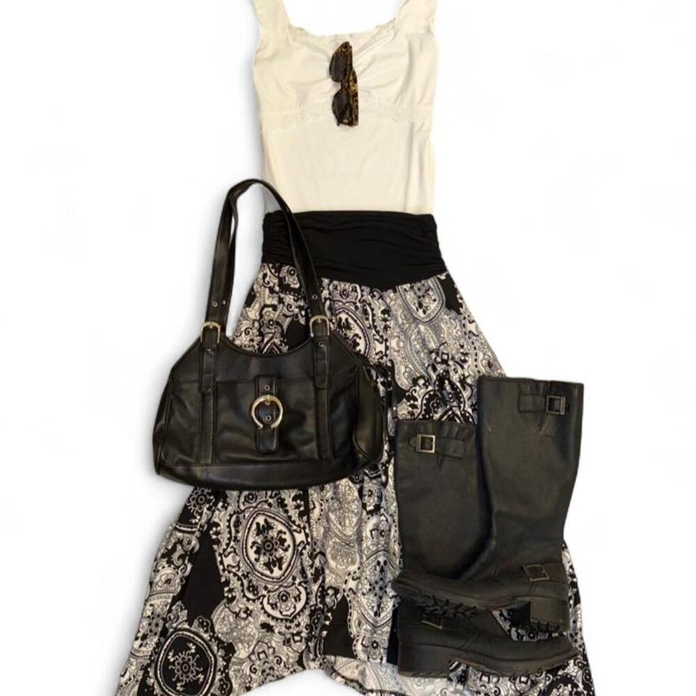 Vintage y2k boho fairycore festival paisley flowy asymmetrical hem midi skirt